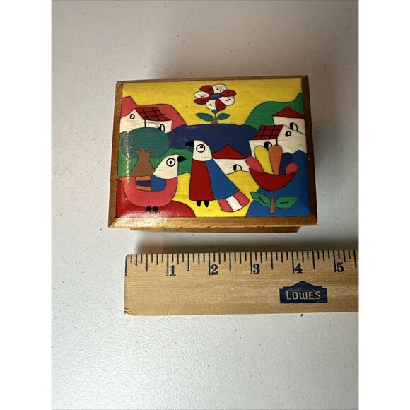 Hand Painted Folk Art Tile El Salvador Framed Colorful Cheerful Trinket Box Bird - Picture 7 of 8